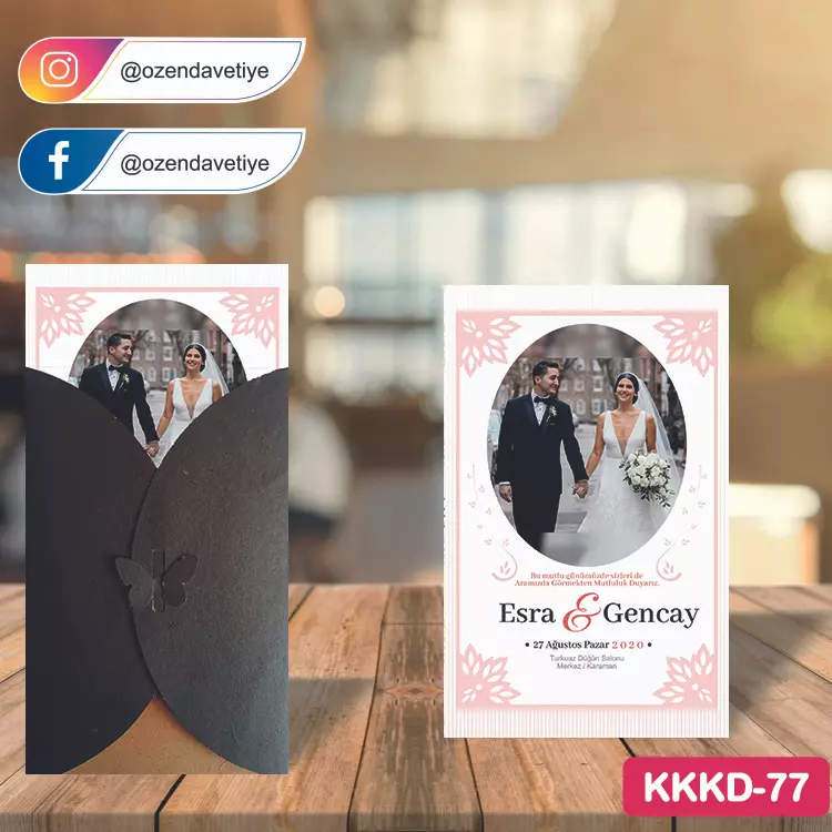 ozen-davetiye-Düğün Davetiyesi - Kahverengi Kelebekli Kraft Zarflı Davetiye Model No:77